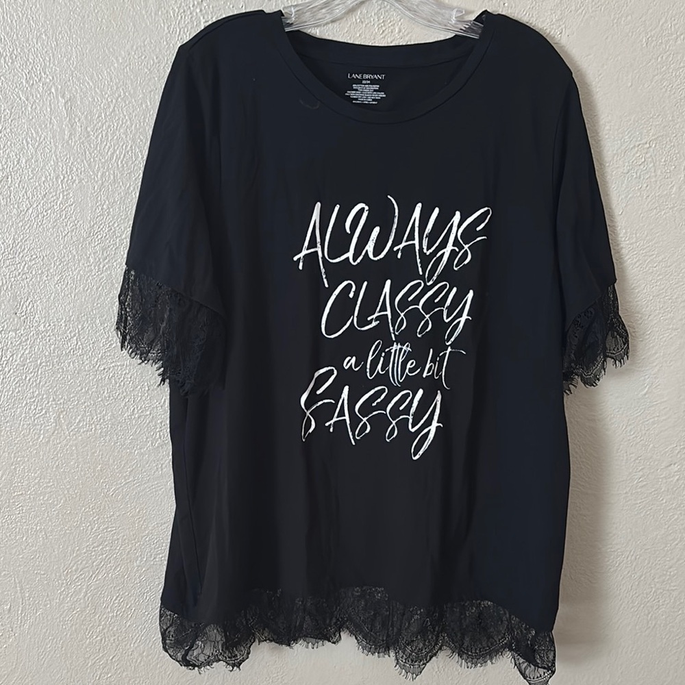Lane Bryant Lace Edge Women’s Plus Size T-shirt, Black, 22/24 3X